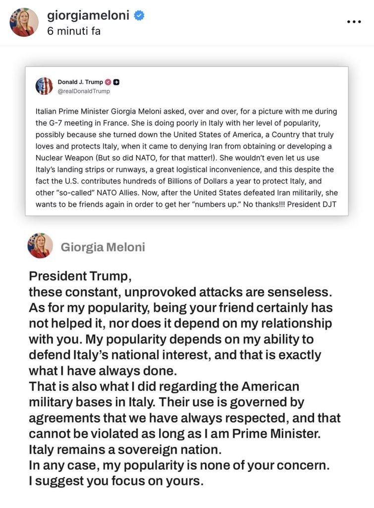 Trump Meloni post